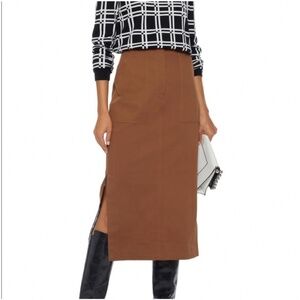Brown Cotton Twill Pencil Skirt